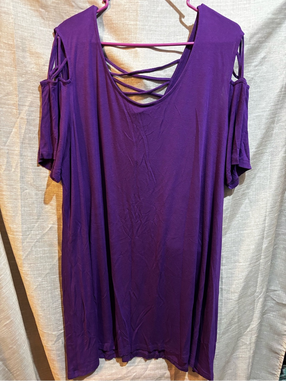 Women's Purple Cold-Shoulder Midi Dress with Crisscross Back